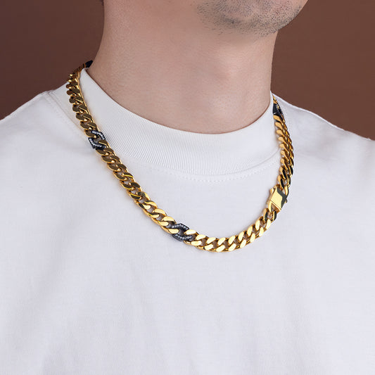 Men's Stainless Steel Cuban Link Chain Necklace - Two - Tone Combinations (Gold & Black, Silver & Black, etc.)