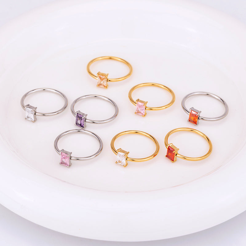 Women's Stainless Steel Square Crystal Ring - Gold & Silver