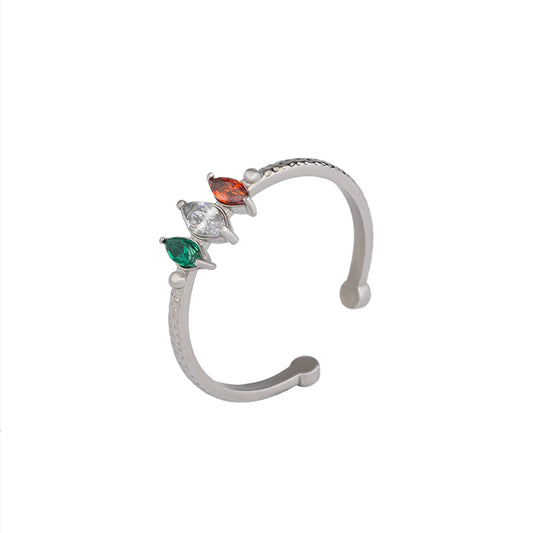 Colorful Zircon Open Ring - Stainless Steel Gold Silver Adjustable Crystal Ring for Women