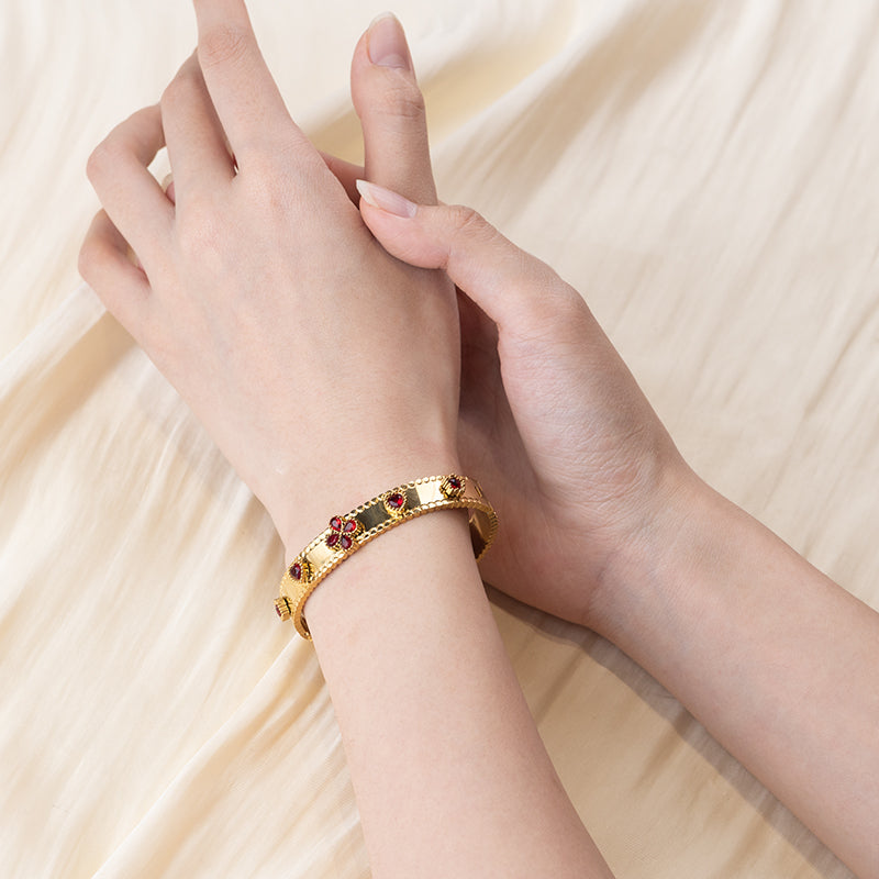 Gold Stainless Steel Bangle with Zircon - Elegant Crystal Bracelet for Women