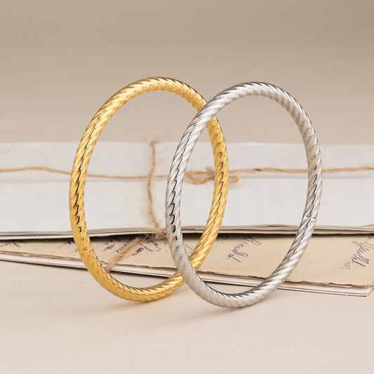 Twisted Stainless Steel Bangle with Zircon - Gold & Silver Crystal Bracelet for Women
