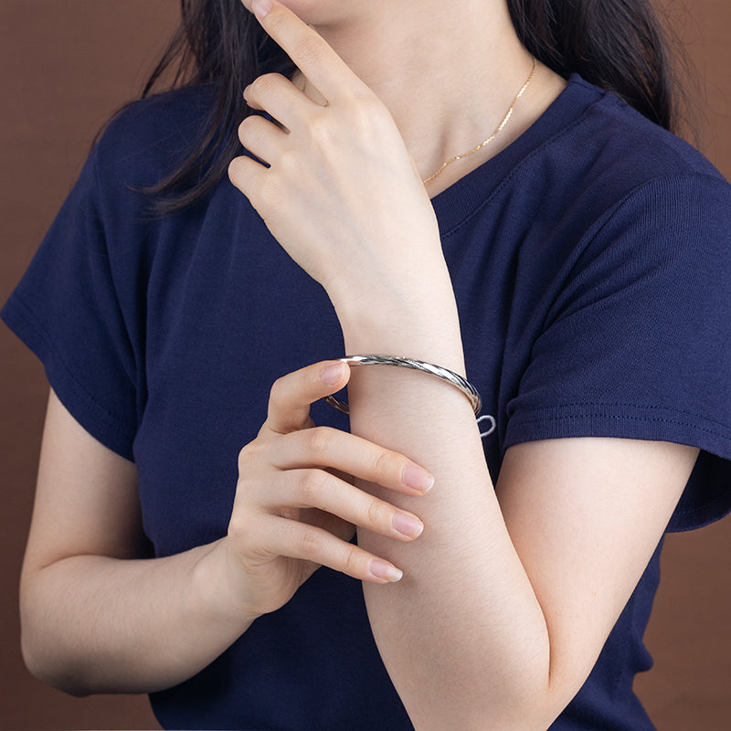 Twisted Stainless Steel Bangle with Zircon - Gold & Silver Crystal Bracelet for Women