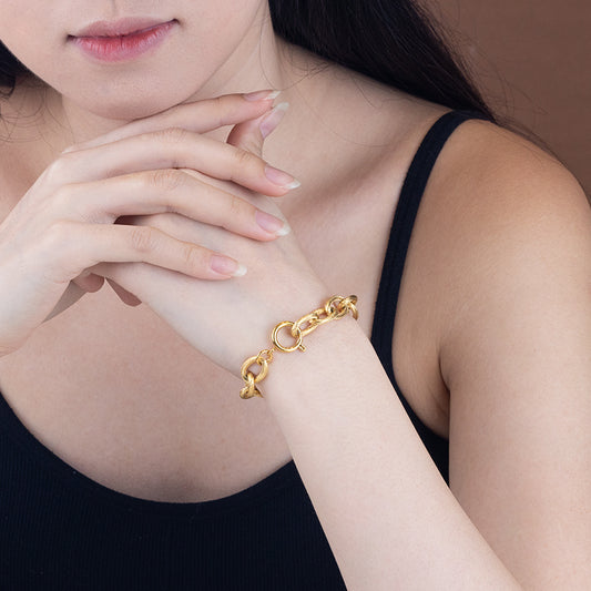 Unisex Stainless Steel Textured Chain Bracelet - Gold & Silver, 0.39" Width, 8.66" Length