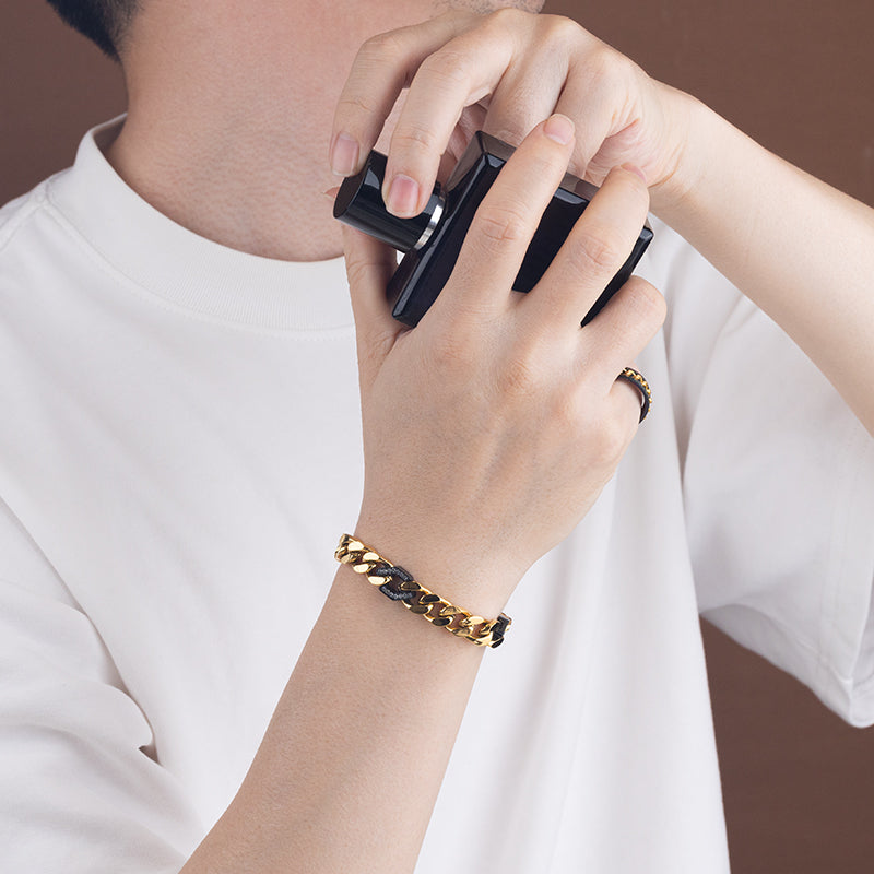 Men's Stainless Steel Cuban Link Bracelet - Two - Tone Combinations (Gold & Black, Steel & Black)