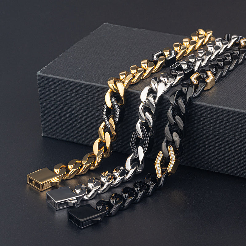 Men's Stainless Steel Cuban Link Bracelet - Two - Tone Combinations (Gold & Black, Steel & Black)