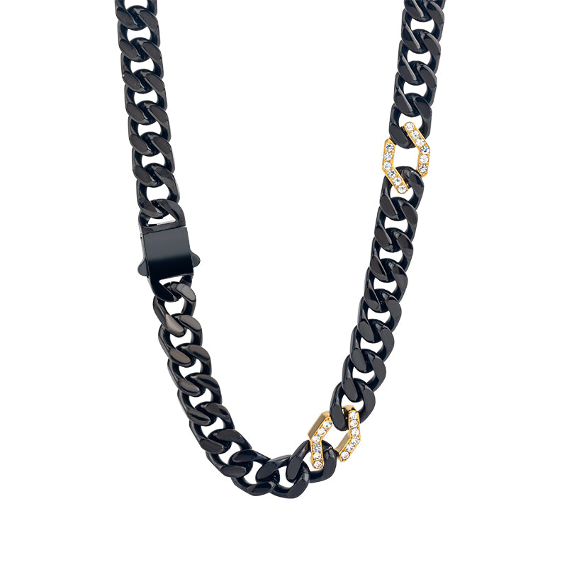 Men's Stainless Steel Cuban Link Chain Necklace - Two - Tone Combinations (Gold &amp; Black, Silver &amp; Black, etc.)