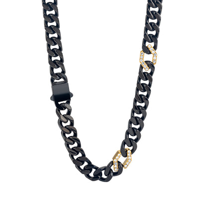 Men's Stainless Steel Cuban Link Chain Necklace - Two - Tone Combinations (Gold &amp; Black, Silver &amp; Black, etc.)