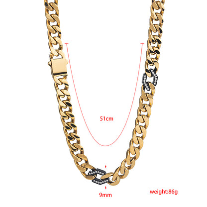 Men's Stainless Steel Cuban Link Chain Necklace - Two - Tone Combinations (Gold &amp; Black, Silver &amp; Black, etc.)