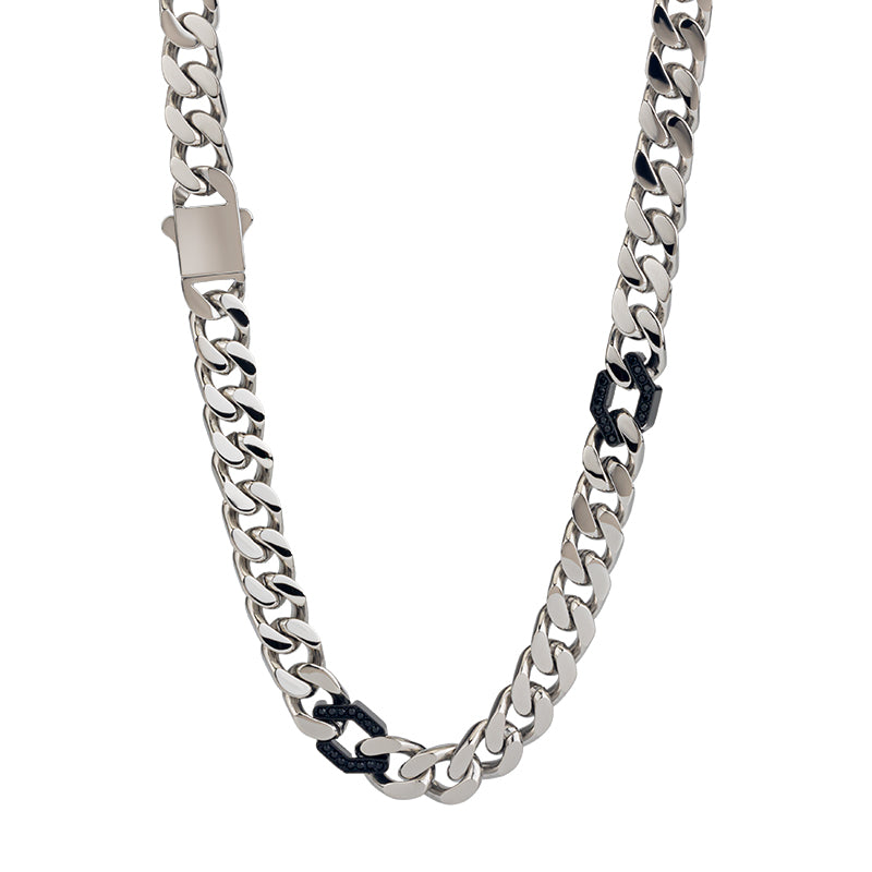 Men's Stainless Steel Cuban Link Chain Necklace - Two - Tone Combinations (Gold &amp; Black, Silver &amp; Black, etc.)