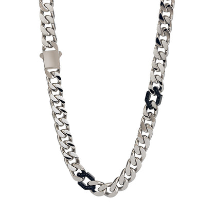 Men's Stainless Steel Cuban Link Chain Necklace - Two - Tone Combinations (Gold &amp; Black, Silver &amp; Black, etc.)