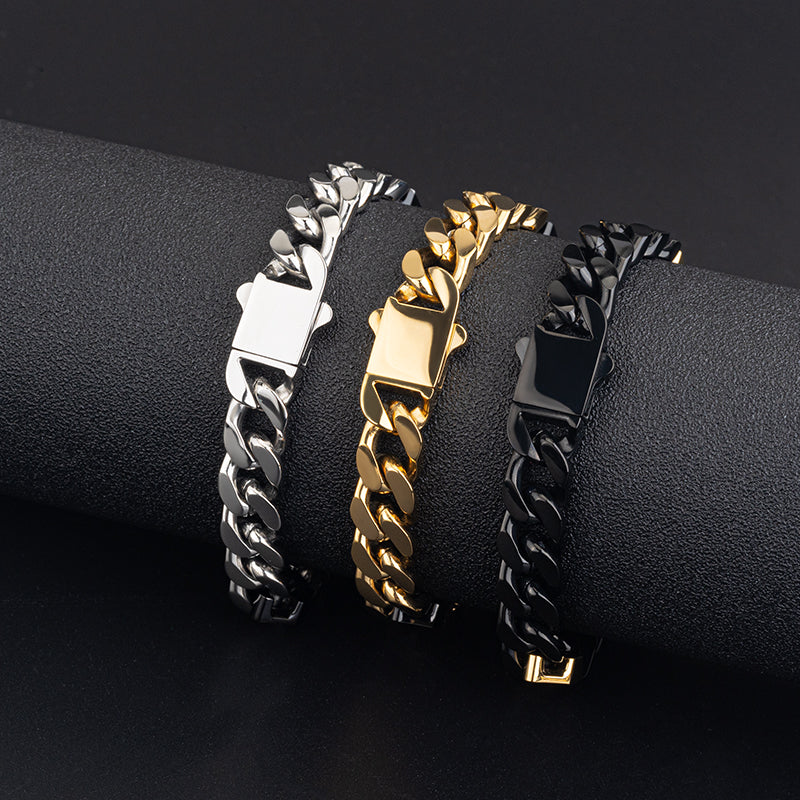 Men's Stainless Steel Cuban Link Bracelet - Two - Tone Combinations (Gold & Black, Steel & Black)