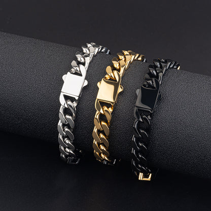 Men's Stainless Steel Cuban Link Bracelet - Two - Tone Combinations (Gold & Black, Steel & Black)