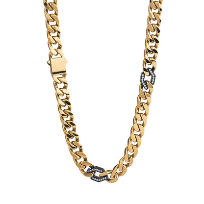 Men's Stainless Steel Cuban Link Chain Necklace - Two - Tone Combinations (Gold &amp; Black, Silver &amp; Black, etc.)