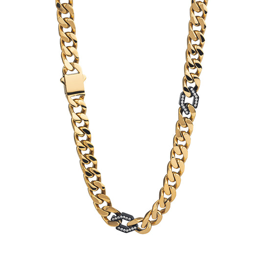 Men's Stainless Steel Cuban Link Chain Necklace - Two - Tone Combinations (Gold &amp; Black, Silver &amp; Black, etc.)