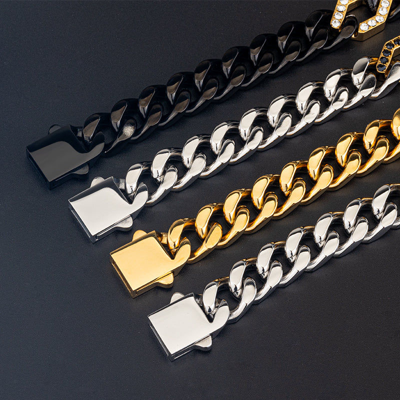 Men's Stainless Steel Cuban Link Chain Necklace - Two - Tone Combinations (Gold &amp; Black, Silver &amp; Black, etc.)