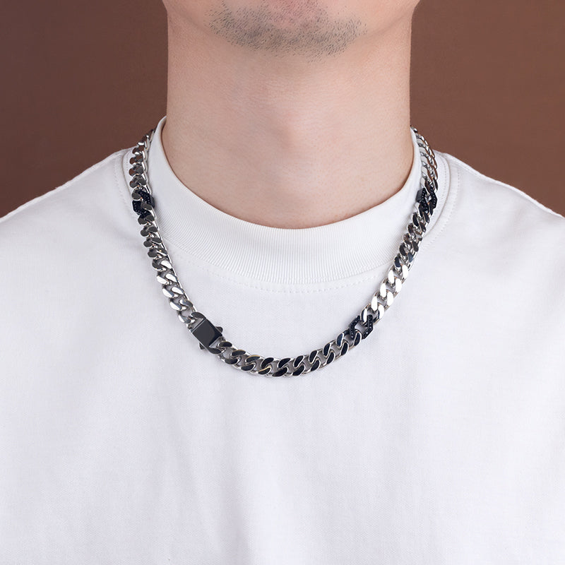 Men's Stainless Steel Cuban Link Chain Necklace - Two - Tone Combinations (Gold &amp; Black, Silver &amp; Black, etc.)