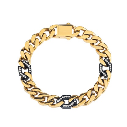 Men's Stainless Steel Cuban Link Bracelet - Two - Tone Combinations (Gold & Black, Steel & Black)