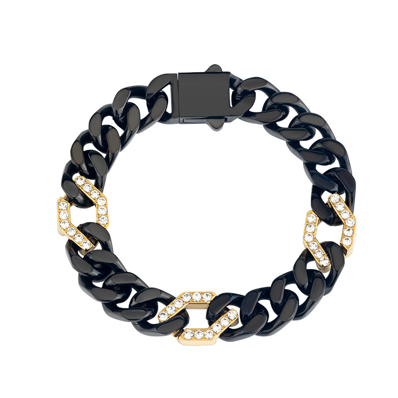 Men's Stainless Steel Cuban Link Bracelet - Two - Tone Combinations (Gold & Black, Steel & Black)