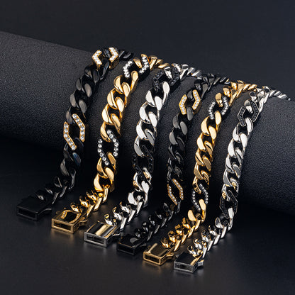 Men's Stainless Steel Cuban Link Bracelet - Two - Tone Combinations (Gold & Black, Steel & Black)
