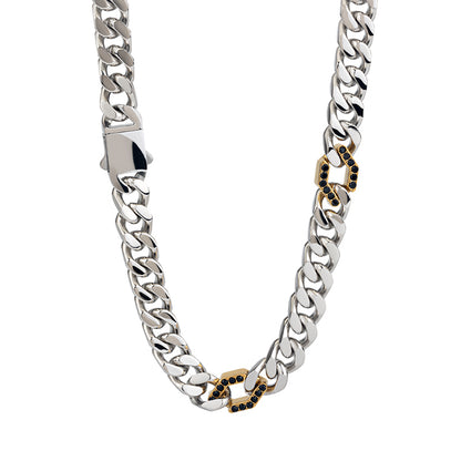 Men's Stainless Steel Cuban Link Chain Necklace - Two - Tone Combinations (Gold &amp; Black, Silver &amp; Black, etc.)