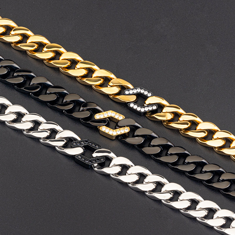 Men's Stainless Steel Cuban Link Chain Necklace - Two - Tone Combinations (Gold &amp; Black, Silver &amp; Black, etc.)