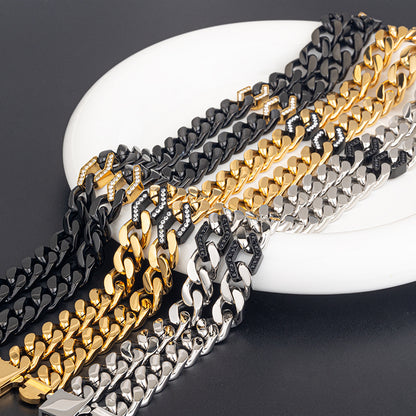 Men's Stainless Steel Cuban Link Chain Necklace - Two - Tone Combinations (Gold &amp; Black, Silver &amp; Black, etc.)