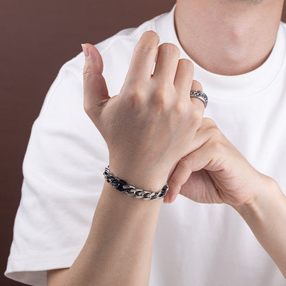 Men's Stainless Steel Cuban Link Bracelet - Two - Tone Combinations (Gold & Black, Steel & Black)