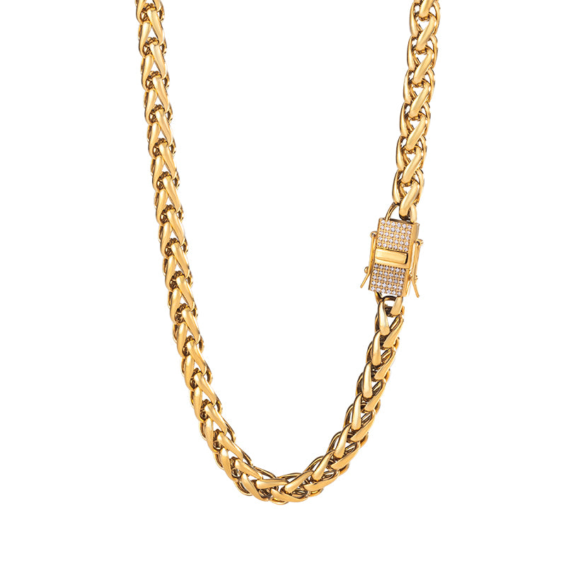 Men's Stainless Steel Cuban Link Chain Necklace - Gold & Silver with Crystal Clasp