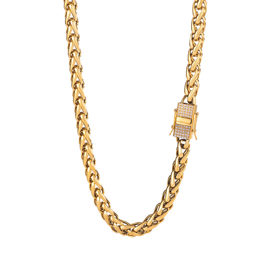 Men's Stainless Steel Cuban Link Chain Necklace - Gold & Silver with Crystal Clasp