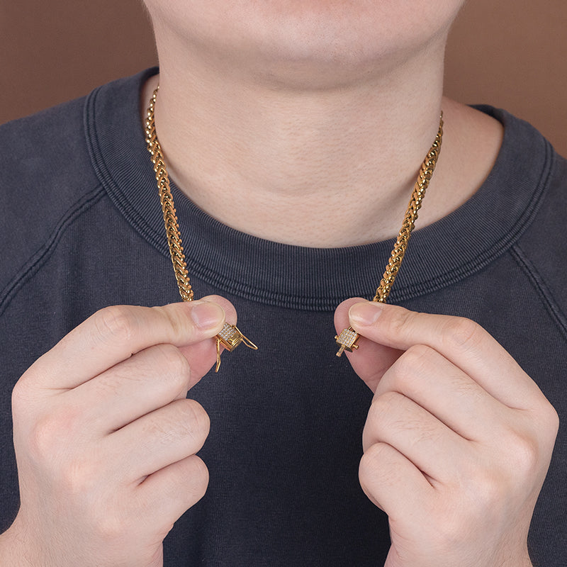 Men's Stainless Steel Cuban Link Chain Necklace - Gold & Silver with Crystal Clasp