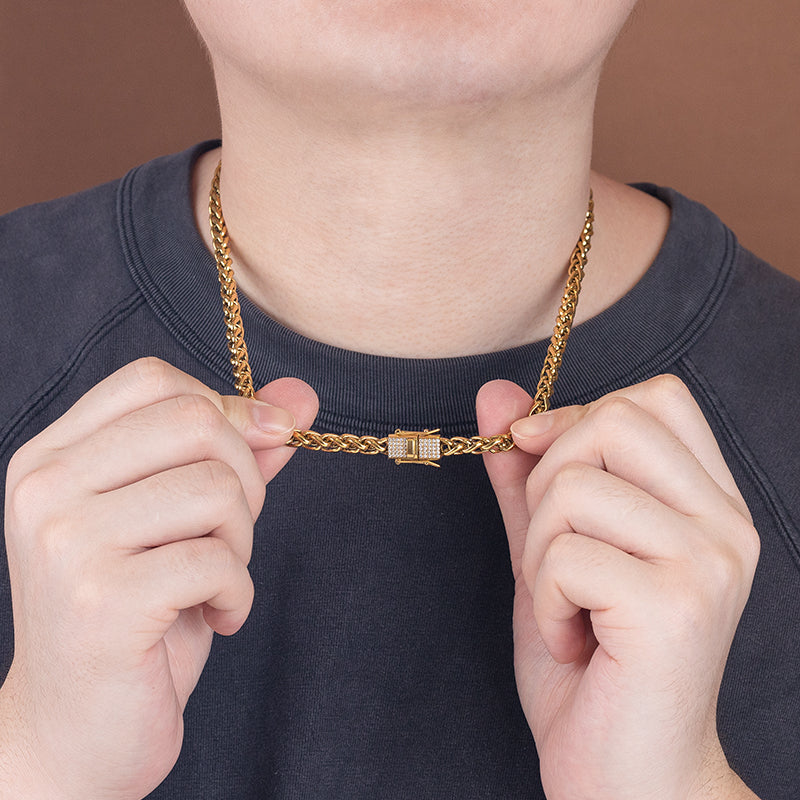 Men's Stainless Steel Cuban Link Chain Necklace - Gold & Silver with Crystal Clasp