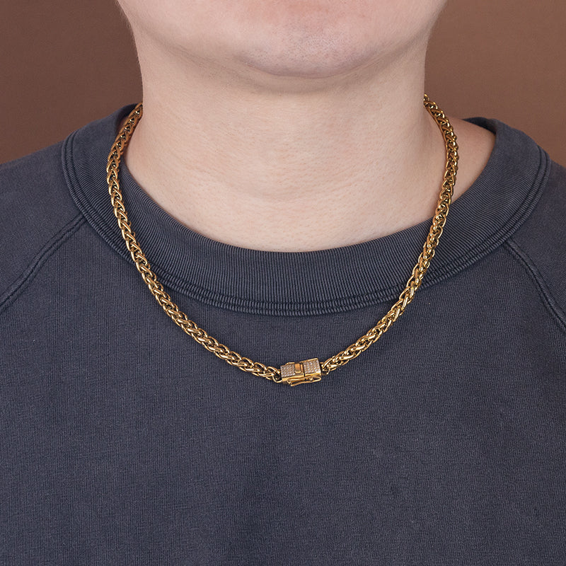 Men's Stainless Steel Cuban Link Chain Necklace - Gold & Silver with Crystal Clasp