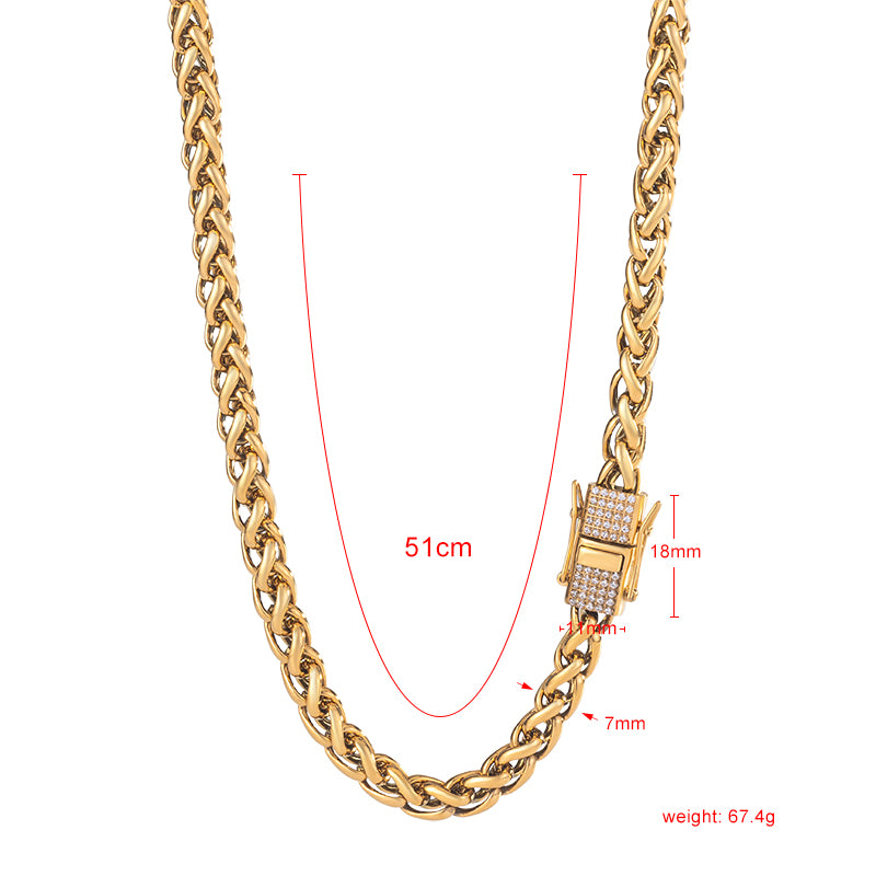 Men's Stainless Steel Cuban Link Chain Necklace - Gold & Silver with Crystal Clasp