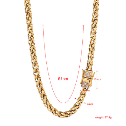 Men's Stainless Steel Cuban Link Chain Necklace - Gold & Silver with Crystal Clasp