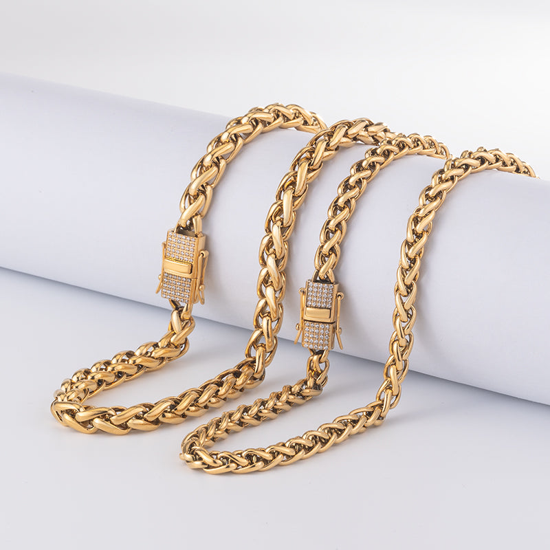 Men's Stainless Steel Cuban Link Chain Necklace - Gold & Silver with Crystal Clasp
