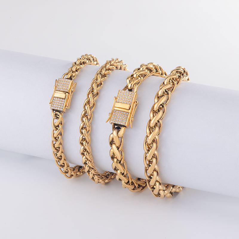 Men's Stainless Steel Cuban Link Chain Necklace - Gold & Silver with Crystal Clasp