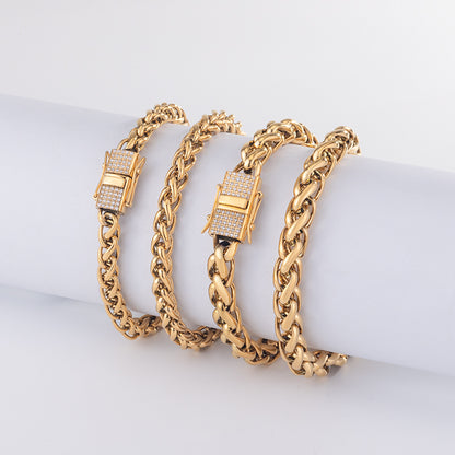 Men's Stainless Steel Cuban Link Chain Necklace - Gold & Silver with Crystal Clasp