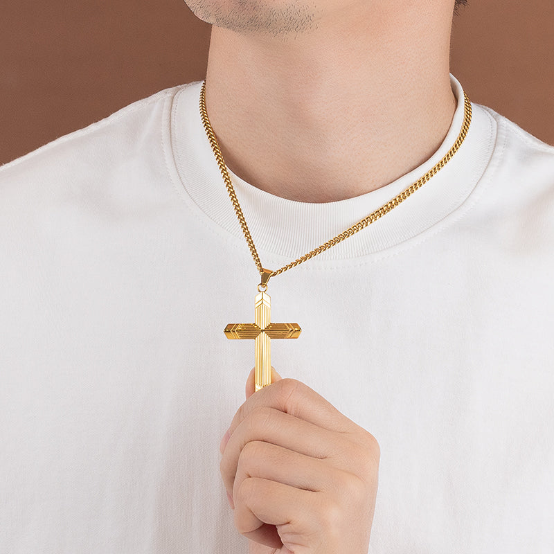Unisex Stainless Steel Cross Necklace - Gold & Silver, 4mm Chain, 18" Length, Detailed Cross Pendant