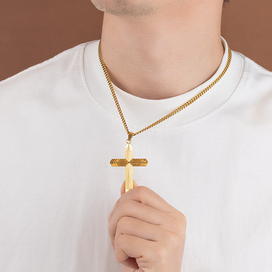 Unisex Stainless Steel Cross Necklace - Gold & Silver, 4mm Chain, 18" Length, Detailed Cross Pendant
