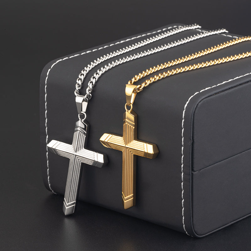 Unisex Stainless Steel Cross Necklace - Gold & Silver, 4mm Chain, 18" Length, Detailed Cross Pendant