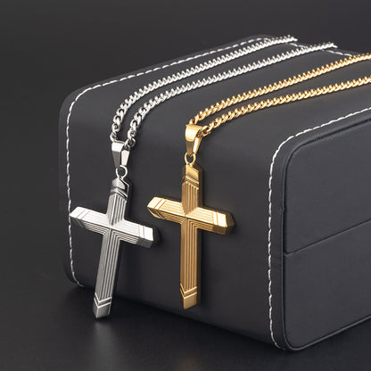 Unisex Stainless Steel Cross Necklace - Gold & Silver, 4mm Chain, 18" Length, Detailed Cross Pendant