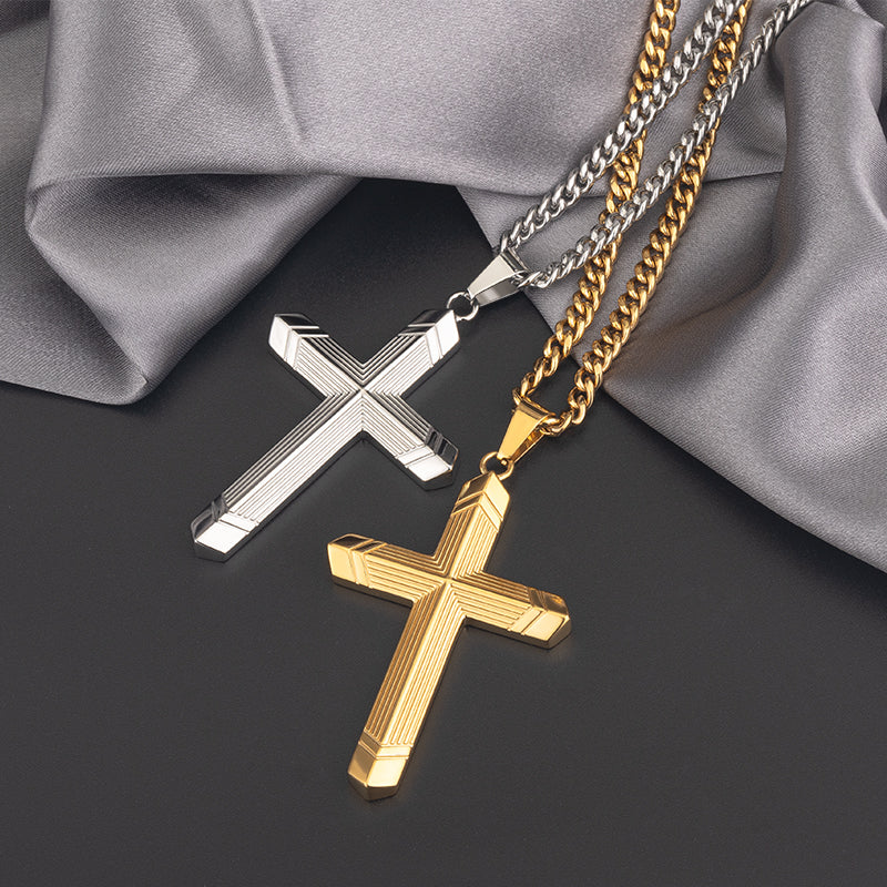 Unisex Stainless Steel Cross Necklace - Gold & Silver, 4mm Chain, 18" Length, Detailed Cross Pendant