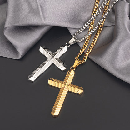 Unisex Stainless Steel Cross Necklace - Gold & Silver, 4mm Chain, 18" Length, Detailed Cross Pendant