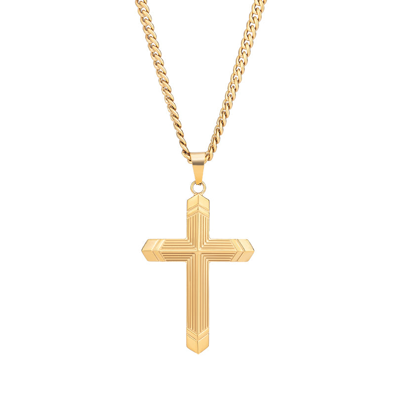 Unisex Stainless Steel Cross Necklace - Gold & Silver, 4mm Chain, 18" Length, Detailed Cross Pendant