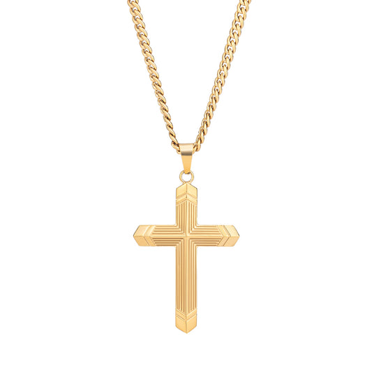 Unisex Stainless Steel Cross Necklace - Gold & Silver, 4mm Chain, 18" Length, Detailed Cross Pendant
