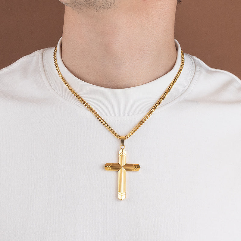 Unisex Stainless Steel Cross Necklace - Gold & Silver, 4mm Chain, 18" Length, Detailed Cross Pendant
