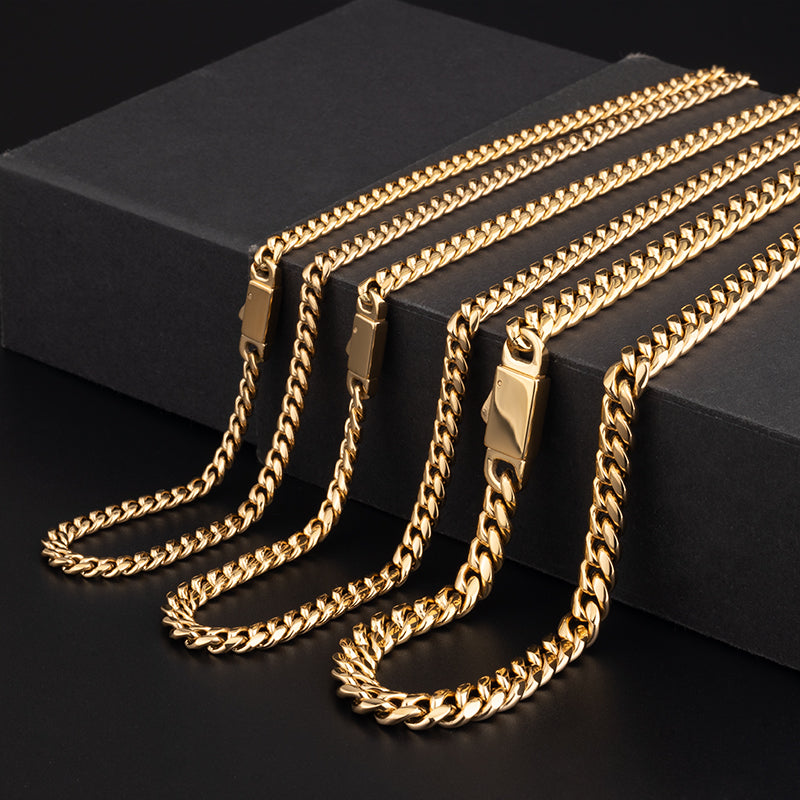 Men's Stainless Steel Cuban Link Chain Necklace - Gold & Silver, Multiple Widths (0.19in/0.23in/0.31in) & Lengths (18-30in)