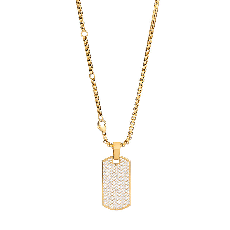 Unisex Stainless Steel Rectangular Zircon Pendant Necklace - Multiple Color Combinations