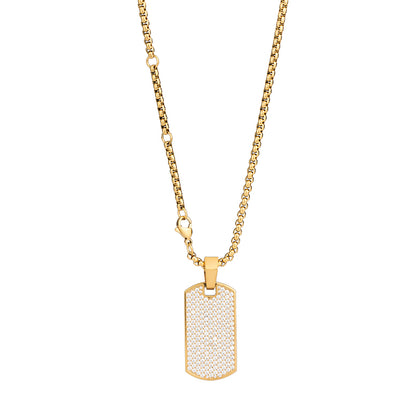 Unisex Stainless Steel Rectangular Zircon Pendant Necklace - Multiple Color Combinations