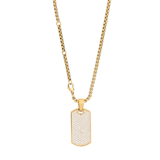 Unisex Stainless Steel Rectangular Zircon Pendant Necklace - Multiple Color Combinations